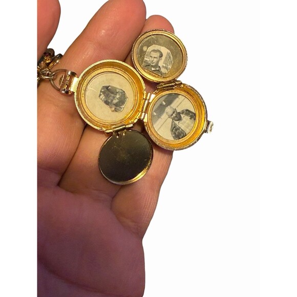 Vintage Coro 4/way Picture Locket Brooch Pin With Rhinestones Gold Tone - Picture 7 of 8